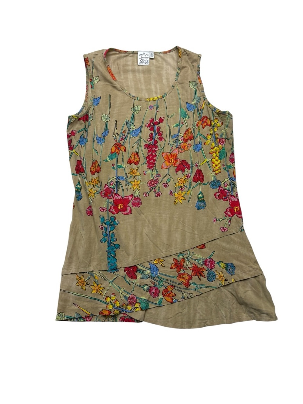 Parsley & Sage size large Beige Floral Layered Tank Multicolor Blooms